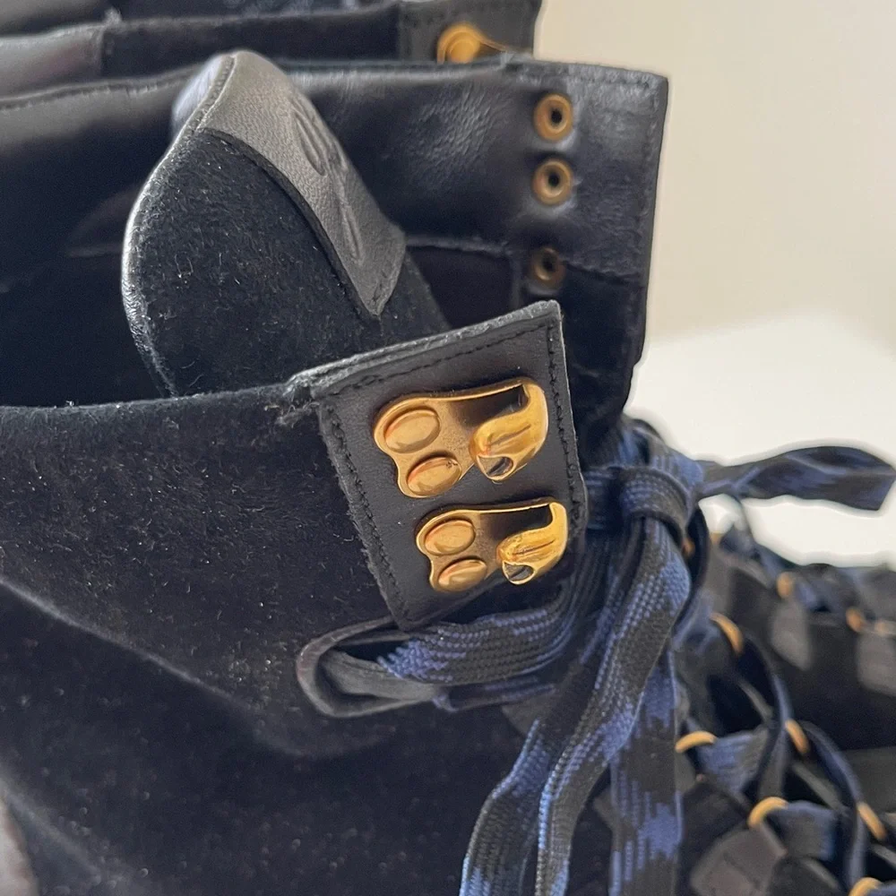 J. Crew Black Suede Lace-Up Ankle Boots with Gold Hardware With Extra Laces - Picture 4 of 7